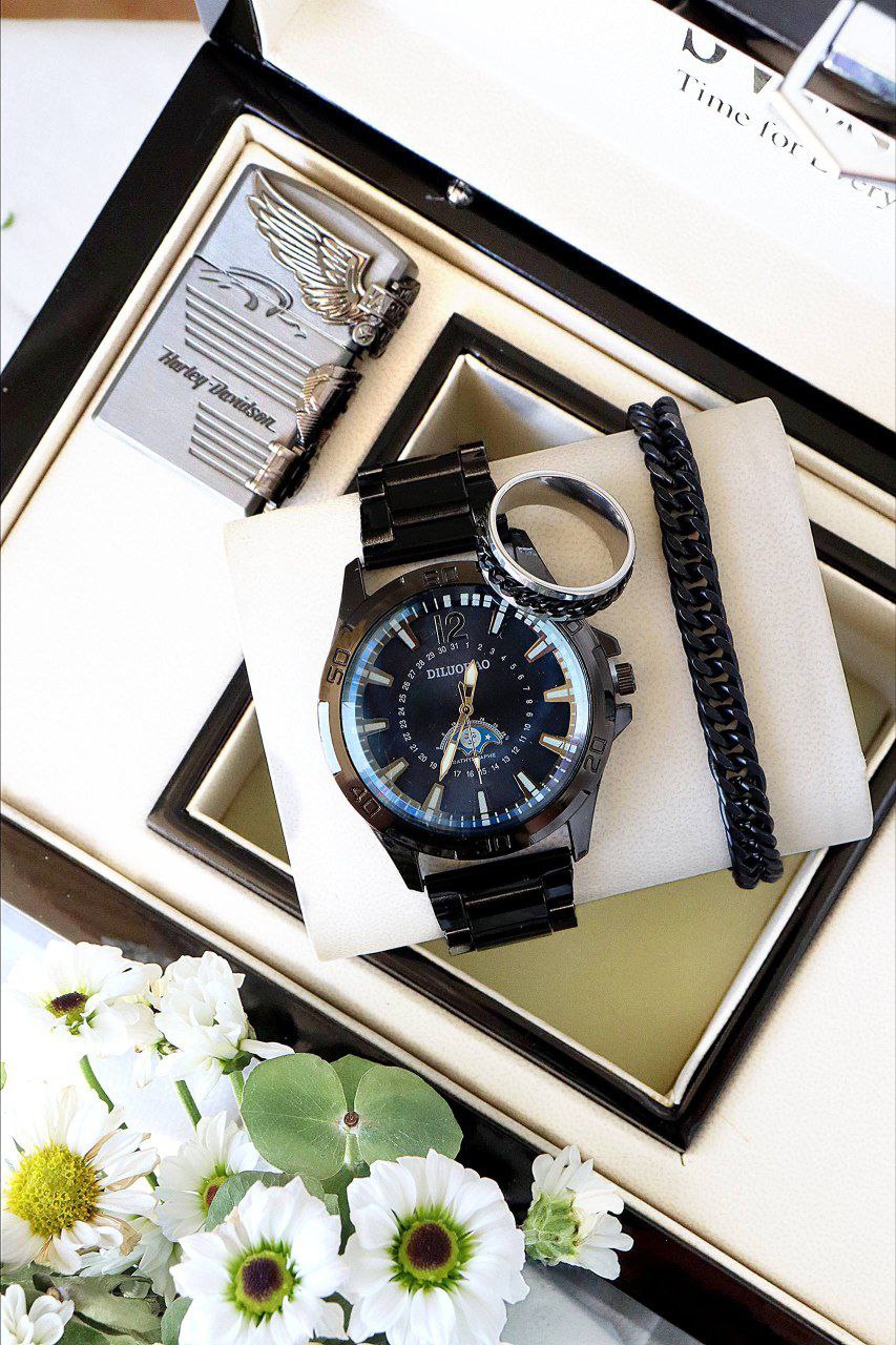 ست پرفروش مردانه ⌚️ساعت و دستبند و انگشتر و فندک