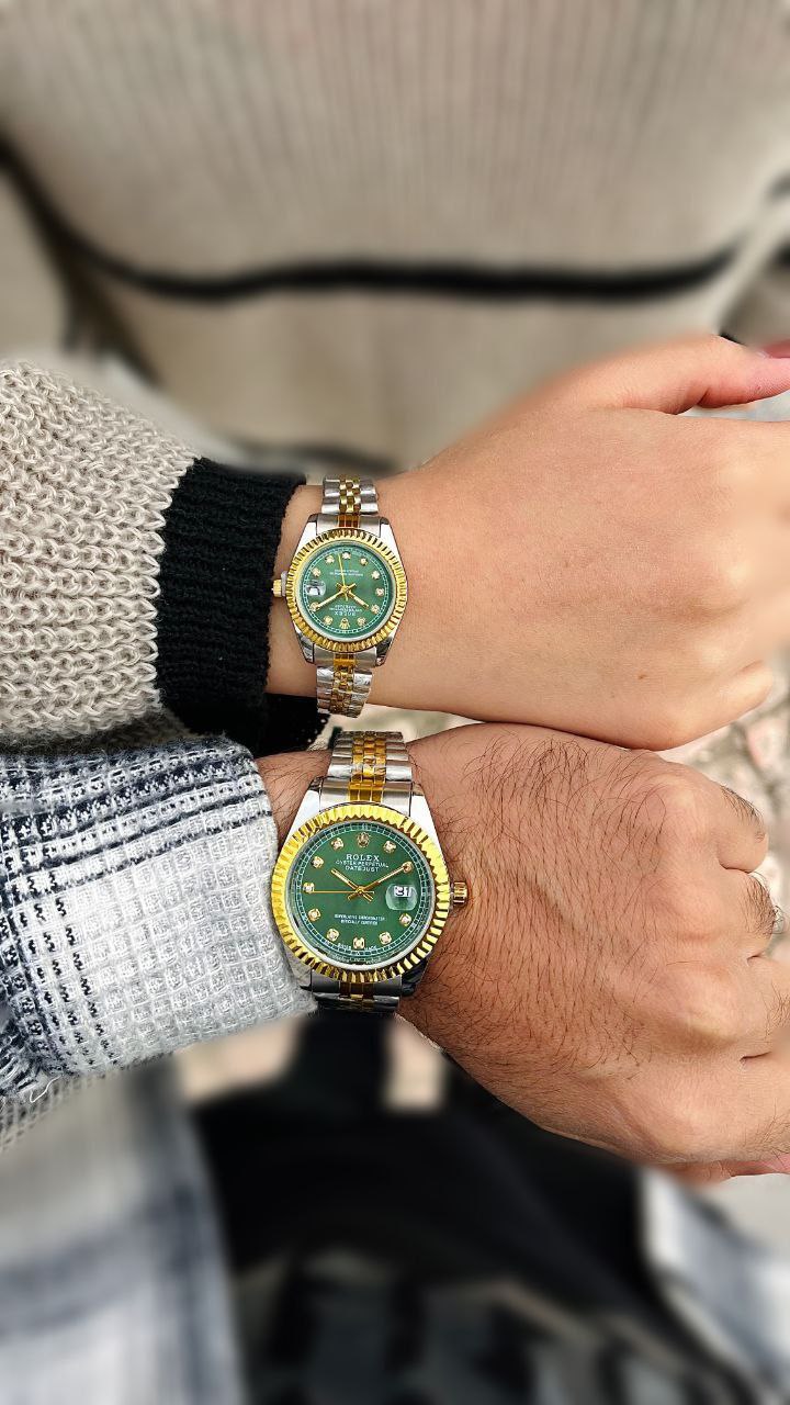 ست ساعت زنانه و مردانه برند رولکس ☑️ROLEX    Date just   ست رولکس دیت جاس   📌کیفیت سفارشی  >ضدآب  قفل کلیپسی صفحه نگینی  بنداستیل  تقویم تلسکوپی