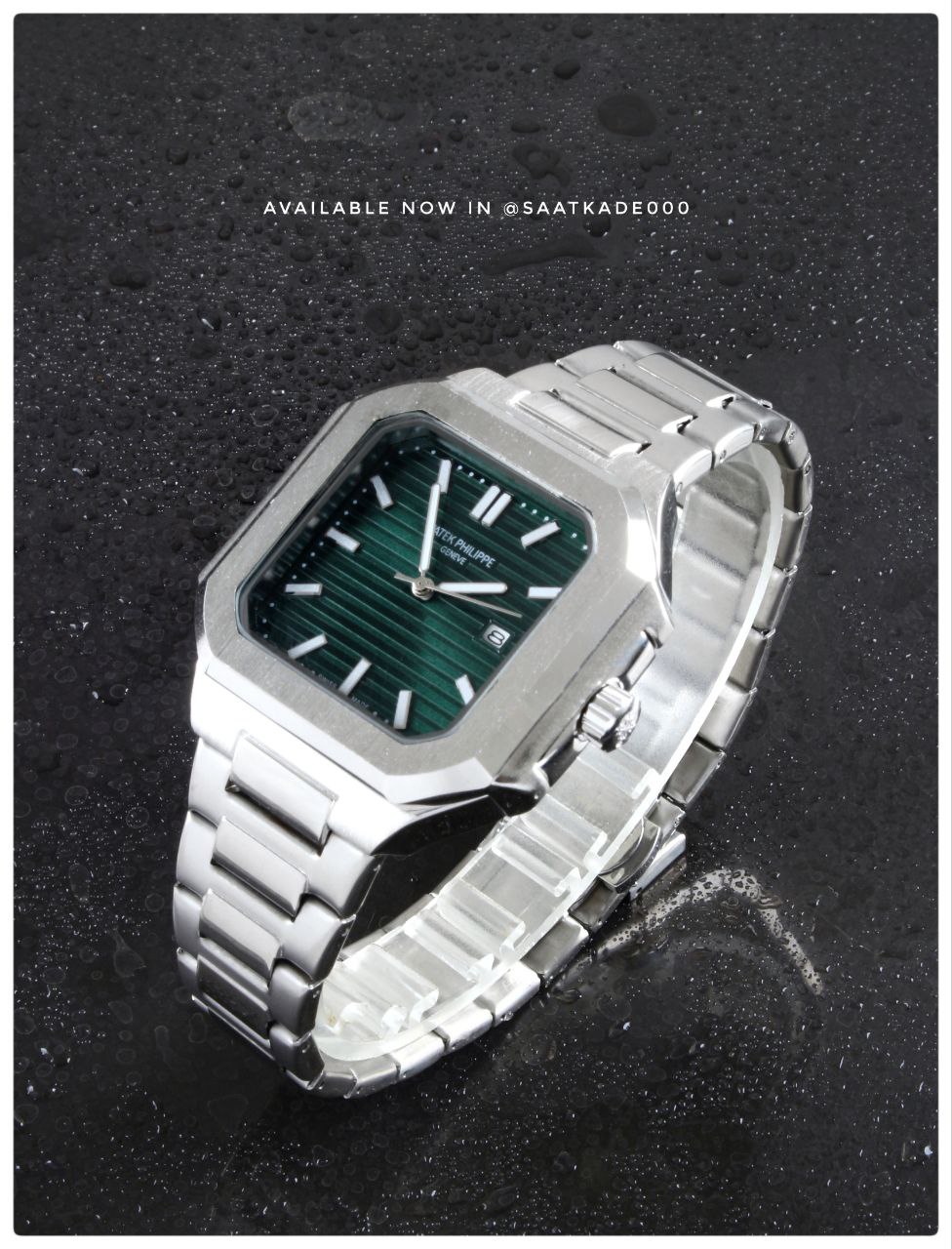 ساعت مچی مردانه #vip   Patek philippe  For Men  پتک‌فیلیپ رنگ صفحه جدید برای آقایان  موتور تایوان درجه‌یک دارای روزشمار قاب پشت و بند استیل حک لوگو بر روی دسته‌موتور شیشه کریستال سافایر