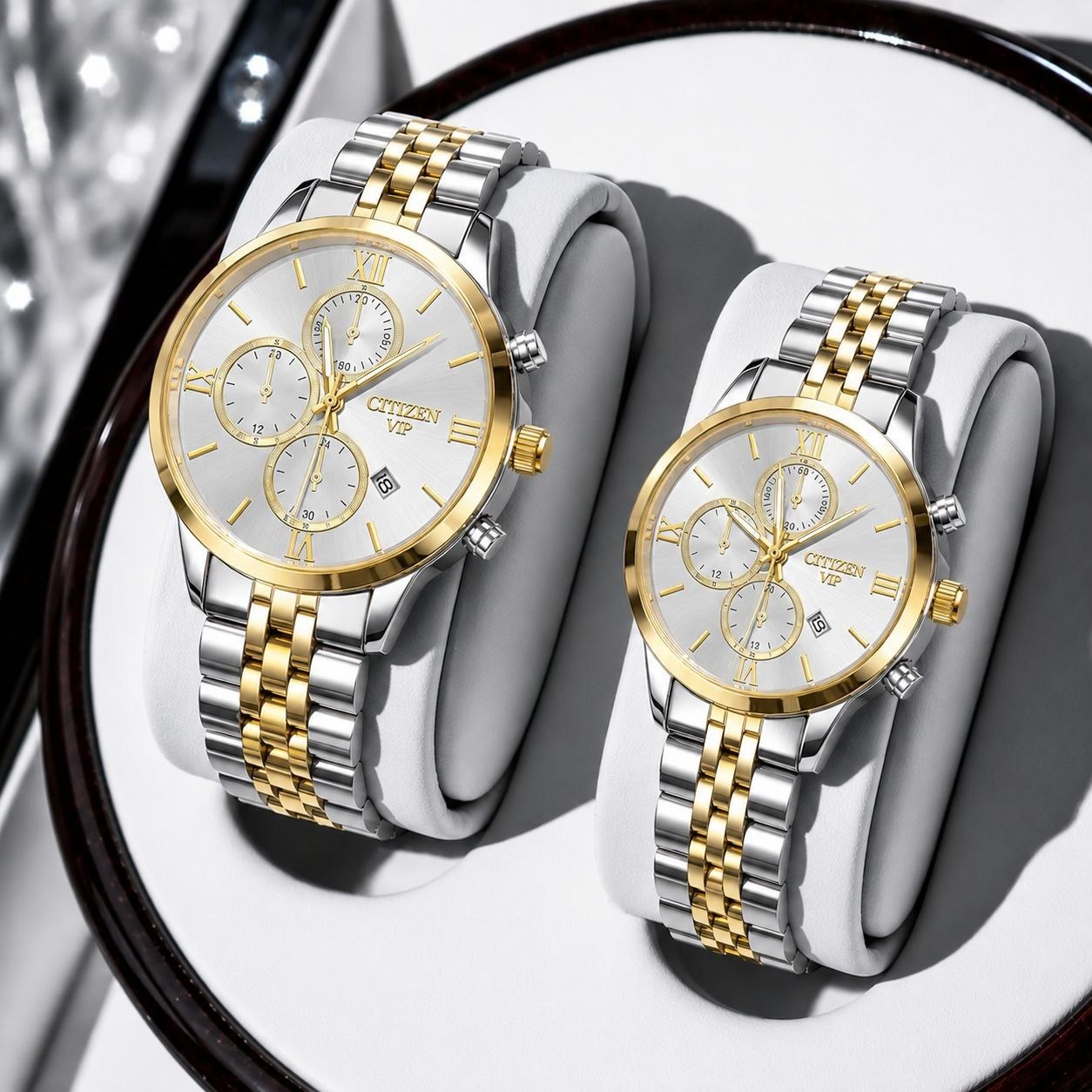 ست ساعت زنانه و مردانه ☑️CITIZEN            vip  Couple watch ⌚️   ست سی تیزن وی ای پی  قفل کلیپسی  بنداستیل  موتور کوارتز  طرح کرنوگراف  دارای روز شمار