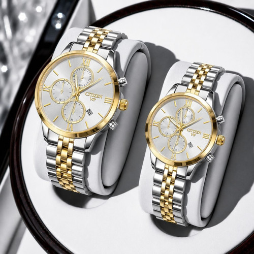 ست ساعت زنانه و مردانه ☑️CITIZEN vip Couple watch ⌚️ ست سی تیزن وی ای پی قفل کلیپسی بنداستیل موتور کوارتز طرح کرنوگراف دارای روز شمار