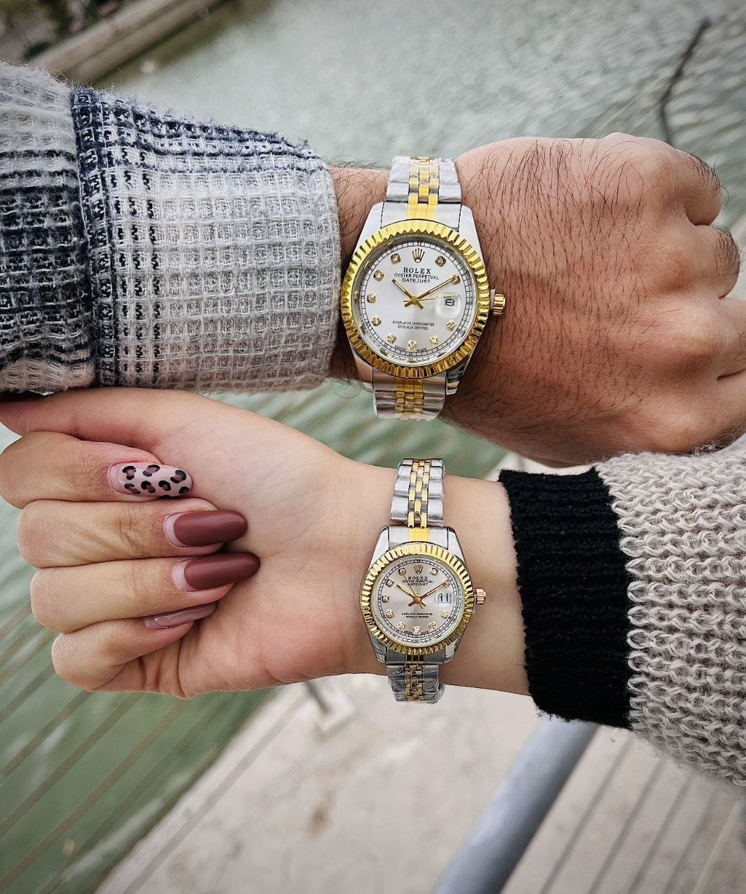 ست ساعت زنانه و مردانه ☑️ROLEX    Date just   ست زنونه مردونه   رولکس دیت جاس   📌کیفیت سفارشی  >ضدآب  قفل کلیپسی صفحه نگینی  بنددو رنگ