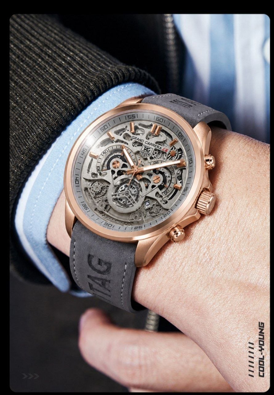 ساعت مچی مردانه ☑️TAG Heuer   Cr7  new  High copy  ⏳ خاص بودن اتفاقی نیست...   🔥 این مدل حرف نداره  طراحی اسکلتون چشم نواز  دارای روز شمار  قفل پروانه ای  بند چرمی