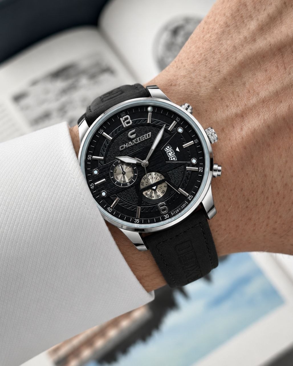 ساعت مچی مردانه ☑️CHAXIGO  New collection ✨️   Original watch    《highe quality》                       🔥چاکسیگو  دژاوو  💥ویژگی های محصول   روز شمار  طرح کرنوگراف  برند شرکتی  کیفیت عالی  بند چرمی ضخامت ۱۱ میلی متر قطر صفحه ۴۳ میل ضدآب  شیشه معدنی رنگ ثابت  قفل کمربندی  موتور کوارتز
