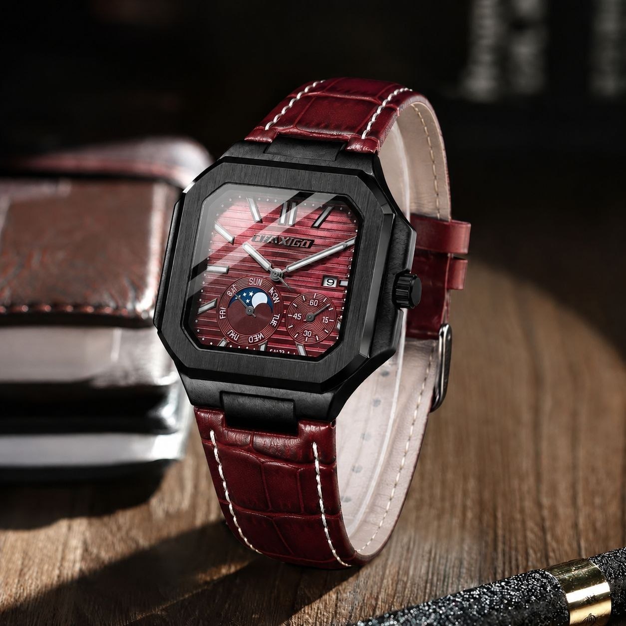 ساعت مچی ☑️CHAXIGO  New collection ✨️   Original watch   《highe quality》                       🔥چاکسیگو  دژاوو  💥ویژگی های محصول    روز شمار برند شرکتی  کیفیت عالی صفحه شب نما   بند چرمی ضخامت ۱۴میلی متر قطر صفحه ۴۰.۵میل ضدآب  شیشه معدنی رنگ ثابت  قفل کمربندی  موتور کوارتز