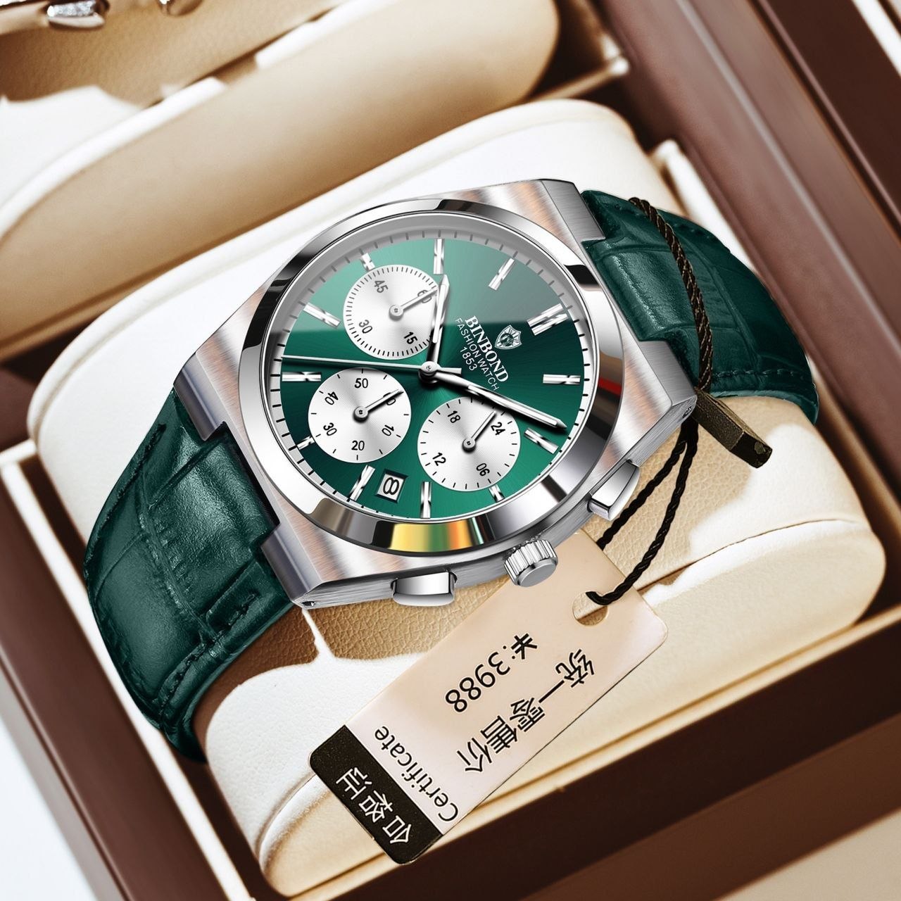 ساعت مچی مردانه ☑️BIN BOND   《highe quality》       🫆Original watch               ⌚️بین باند مدلی نو  مناسب آقایان   مقاوم دربرابر آب برندشرکتی اوریجینال  کرنوگراف    دارای روز شمار  ضخامت ۱۱میل  قطر صفحه ۴۳میل بند چرمی شیشه سافایر  شب نما قفل کمربندی