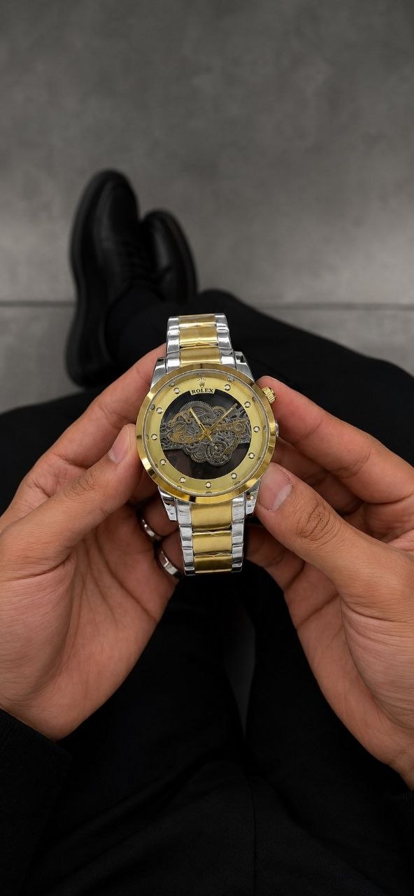 ساعت مچی مردانه ☑️ROLEX   ♤TRENDY STYLE  《highe quality》                       ⌚️رولکس مدلی نو  رفرانس 7065X  صفحه نمایش چرخ دنده ای  بند استیل قفل کلیپسی موتور کوارتز  صفحه شب نما پشت و رو نمایان خاص