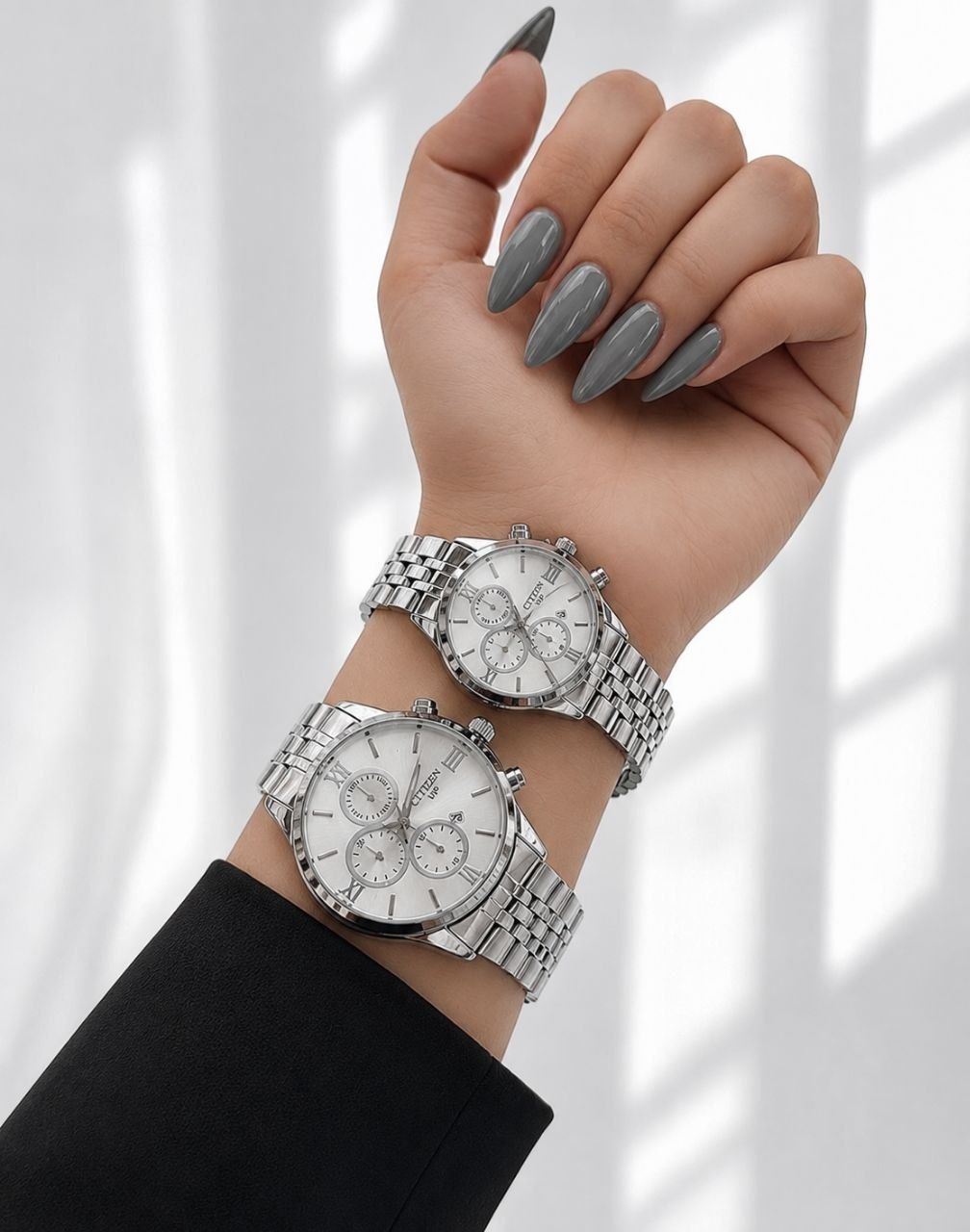 ست ساعت زنانه و مردانه سیتیزن ☑️CITIZEN            vip  Couple watch ⌚️   ست سی تیزن وی ای پی  قفل کلیپسی  بنداستیل  موتور کوارتز  طرح کرنوگراف  دارای روز شمار