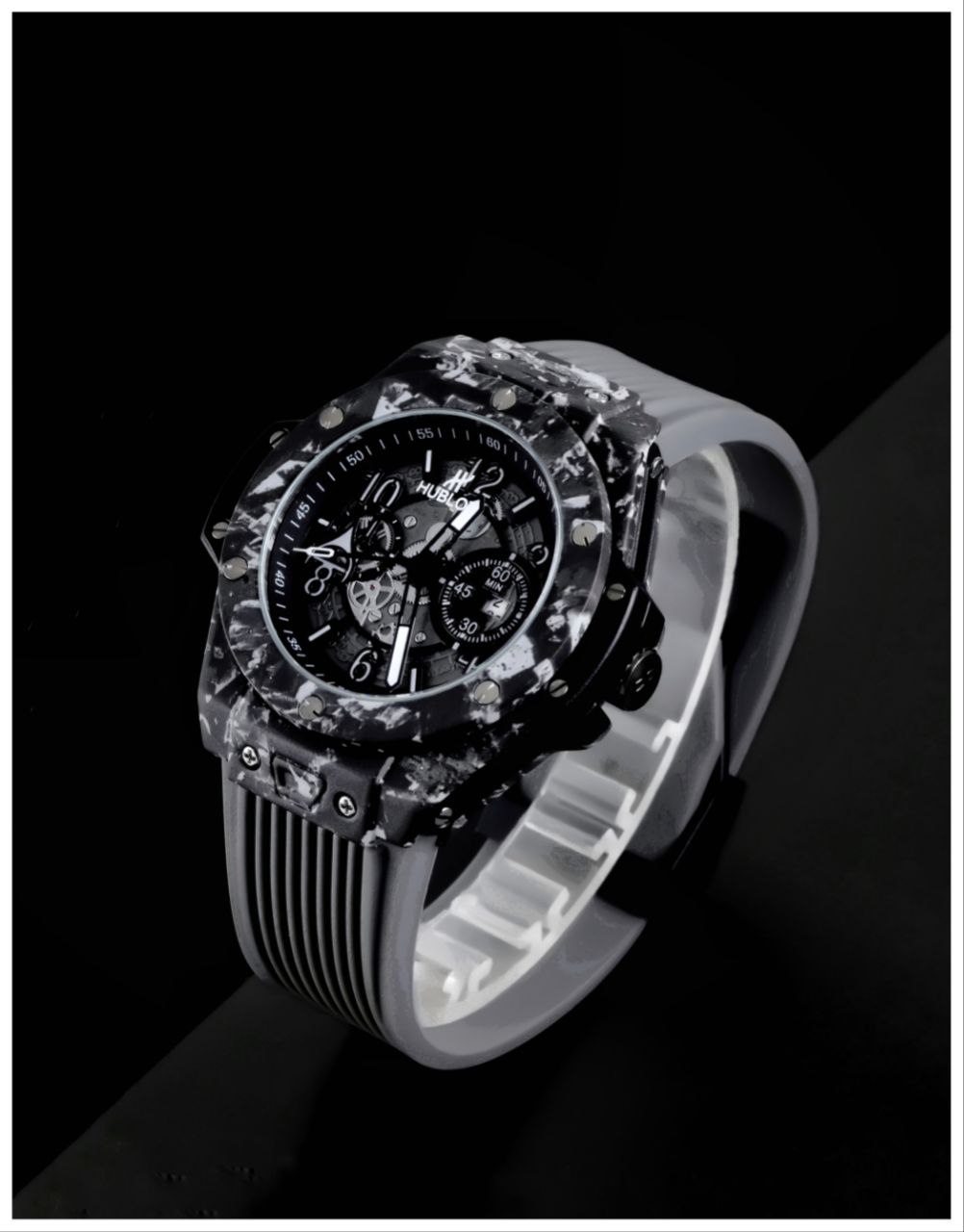 ساعت مچی مردانه New collection Hublot Rock  ساعت هابلوت طرح "راک" برای آقایان  موتور شرکتی درجه یک دارای روزشمار بند رابر آنتی آلرژی با طراحی خاص بسیار مقاوم قاب فلزی مات آبرنگی شیشه کریستال ضدخش قاب پشت استیل حک برجسته قفل استیل کلیپسی