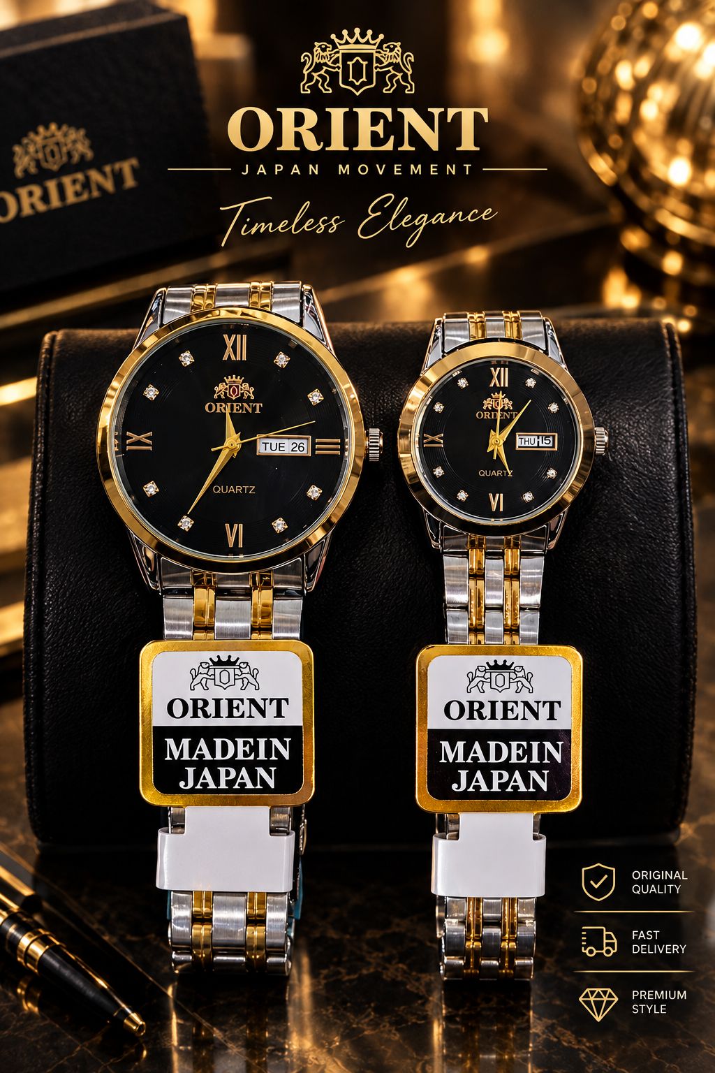 ست استیل اورینت دو تاریخ ORIENT  موتور کوارتز دقیق  روزشمار و هفته شمار ضداب درحد دست شستن قابلیت تنظیم بند به اندازه دلخواه شما قابلیت تعویض باطری