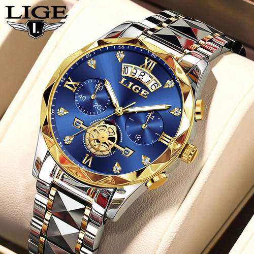 ساعت مردانه سه موتوره لیگ Lige orginal for men اور جینال رنگ ثابت ضدآب کیس استیل بند استیل تقویم دار قفل پروانه ای دارای کرنوگراف ( سه موتوره فعال ) شیشه ضدخش قطر 41 میلی متر باکس دارد